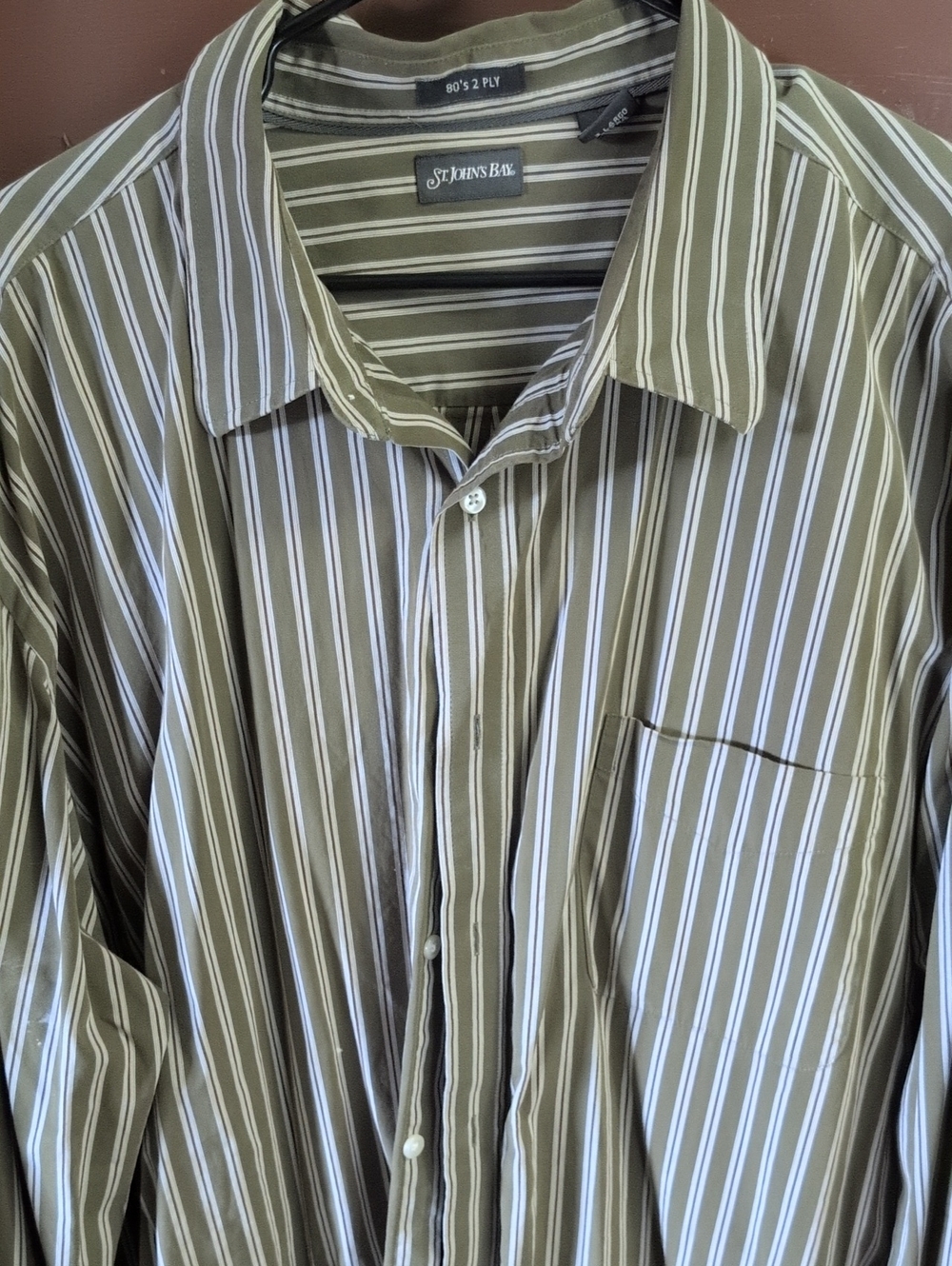 St. John's Bay Olive and White Striped Men's Dress Shirt